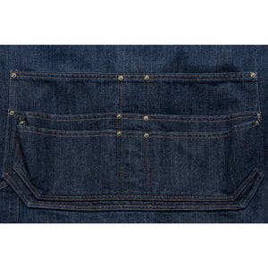 close up of lower pockets on Carhartt denim apron