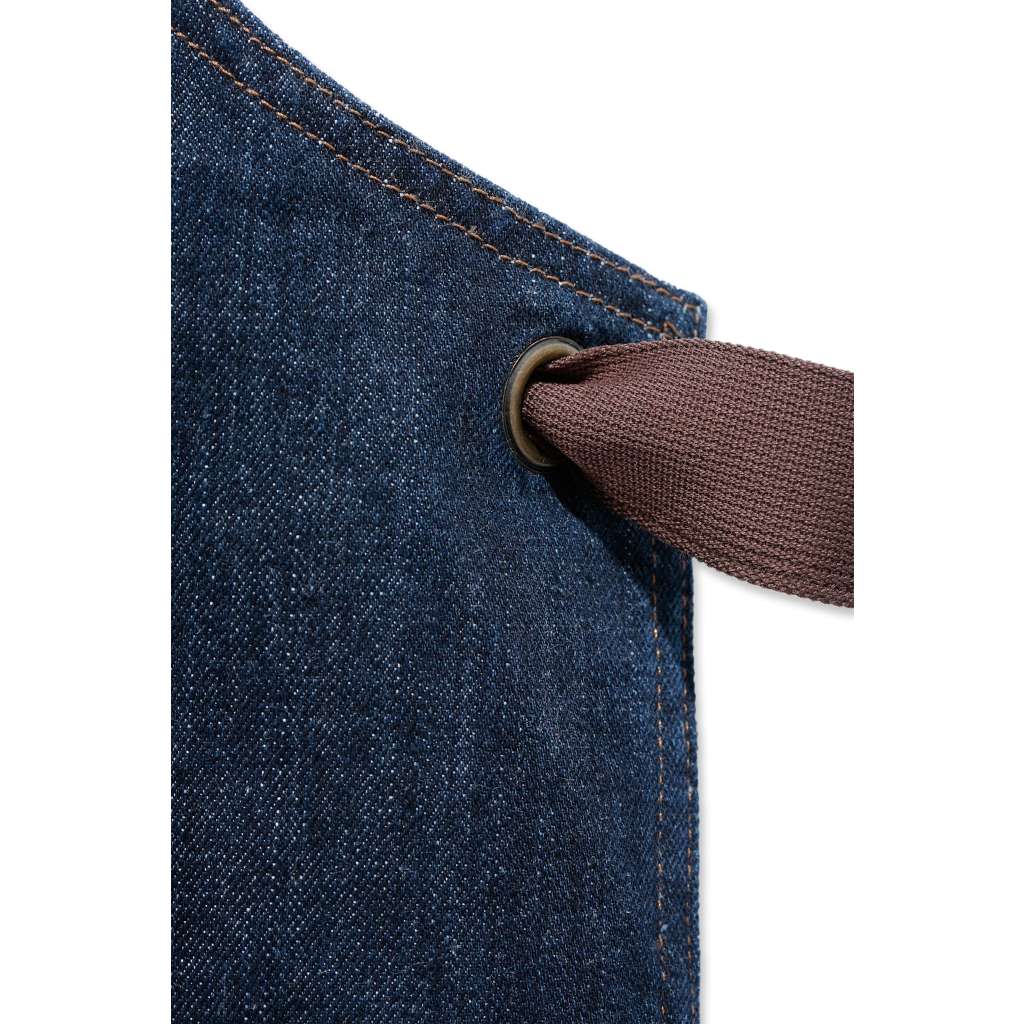 close up of outside of where apron strap ties