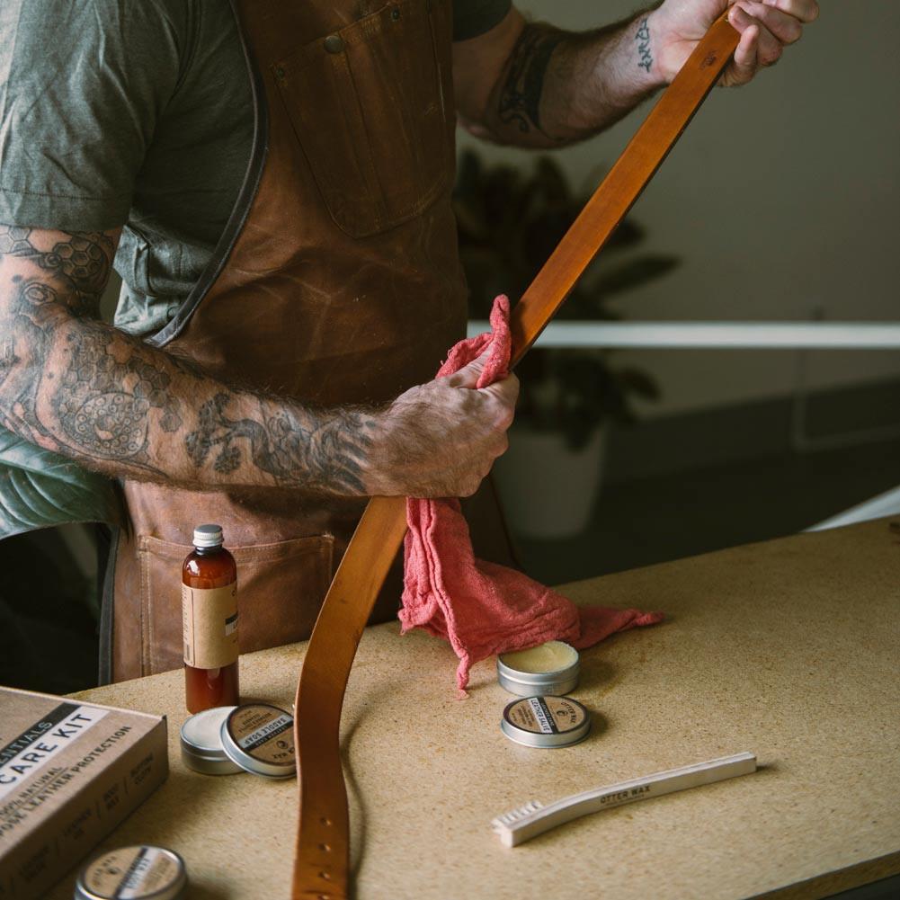 image of kit being used to treat a leather belt